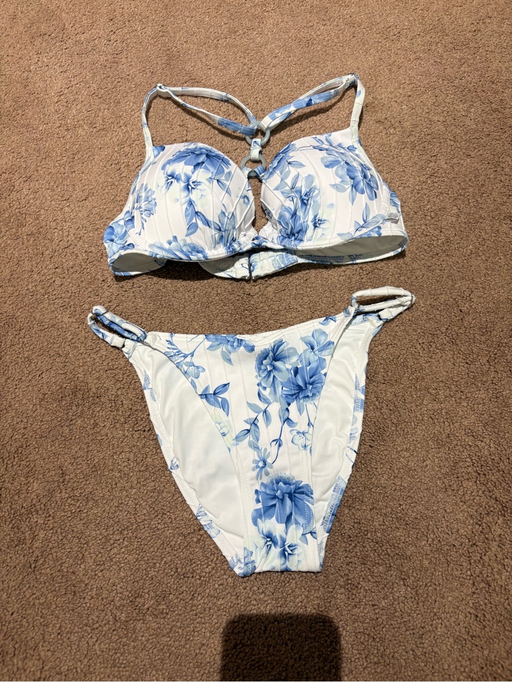 Nwot La vie en rose Floral Blue and White Push-Up Bikini Set size xs/s